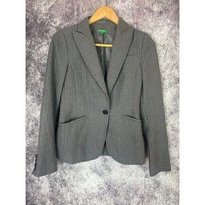 United Colors of BENETTON Jacket Womens 8 / 40 Suit Blazer Gray Pinstripe Preppy